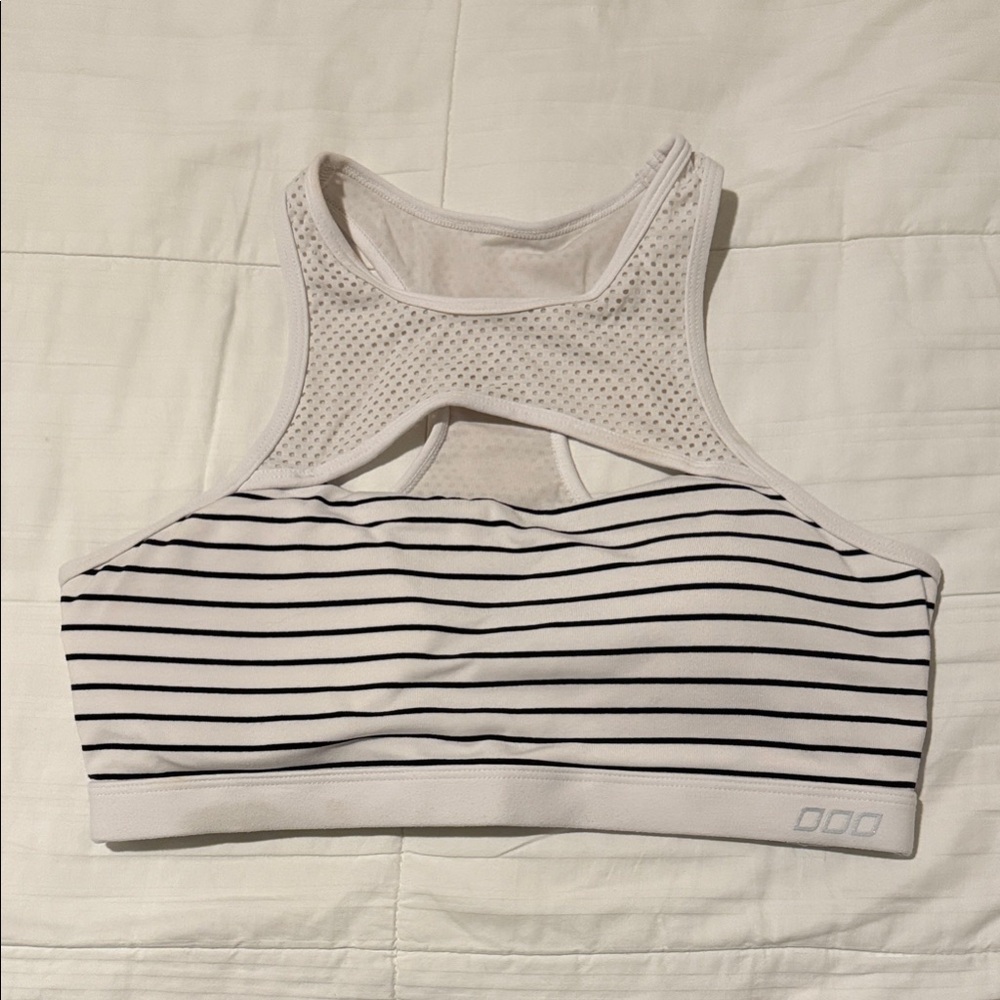 Lorna Jane White and Black Striped Sports Bra